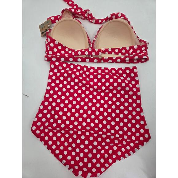 Swimsuits For All Red Polka Dot Diva Halter Top High Waist Bikini Women 16/18 1X - Picture 6 of 9